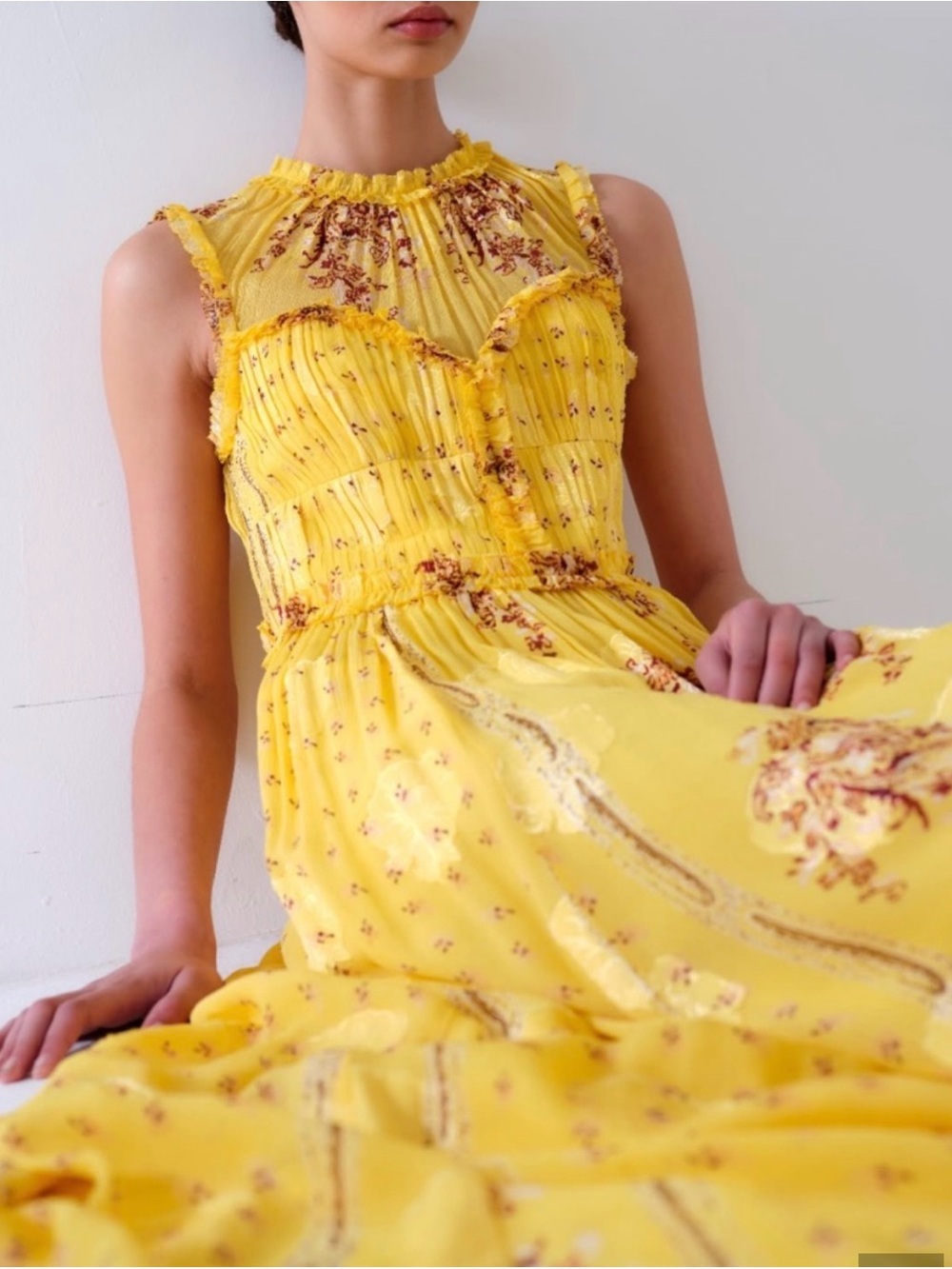 NWT ULLA JOHNSON KASIA SILK FLORAL PATTERN DRESS SOLEIL YELLOW SZ SM/ 4